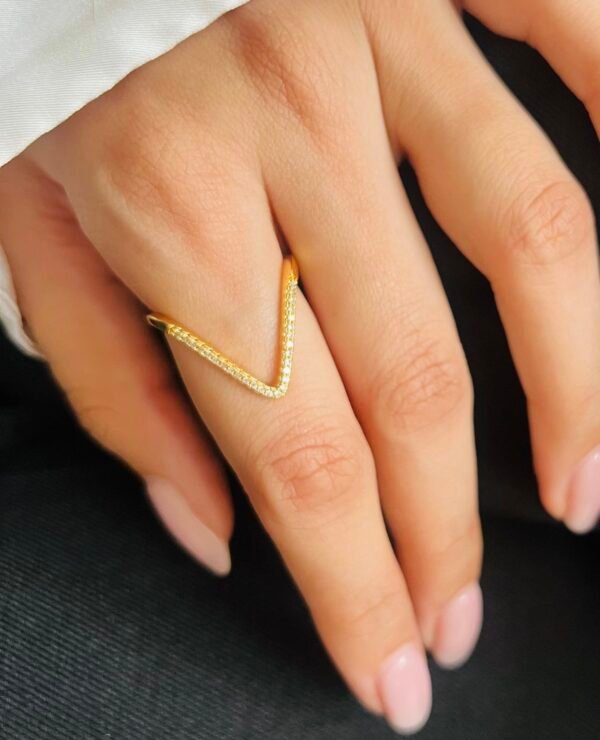 18k Rose Gold plated Stone Alloy Adjustable Ring - V Shape