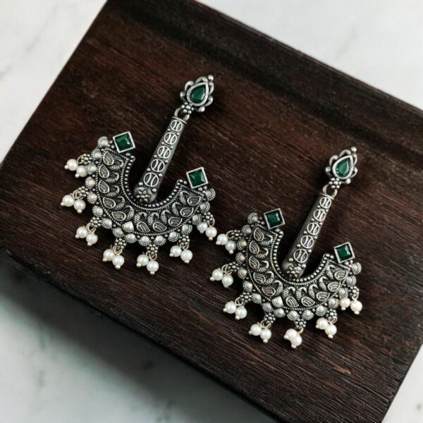 Vintage look Silver Replica Earrings | Adorable Boho Inspire Oxidized Dangler Studs