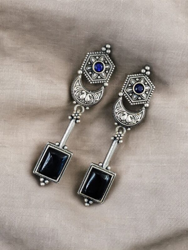 Traditional Silver Replica Earrings | Best Oxidized Dangler Stone Earring