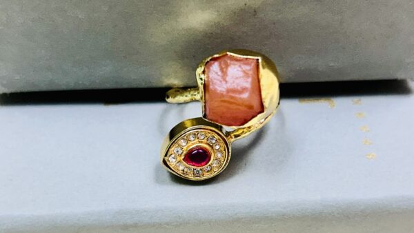 Rough Stone with polky hammered finger rings