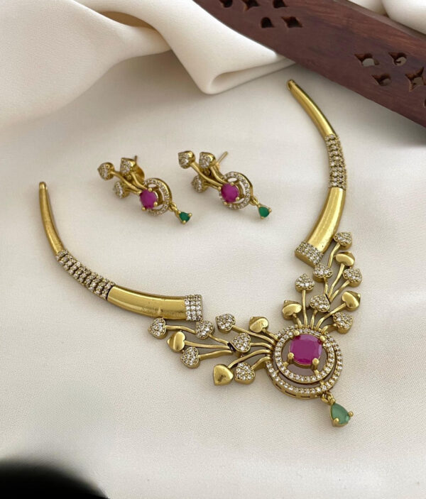 Premium Ruby and Emerald Hansika Hasli Necklace set