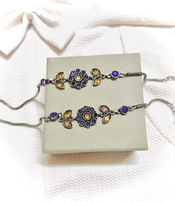 Vine Flower Anklets- Lavender & Mustard yellow