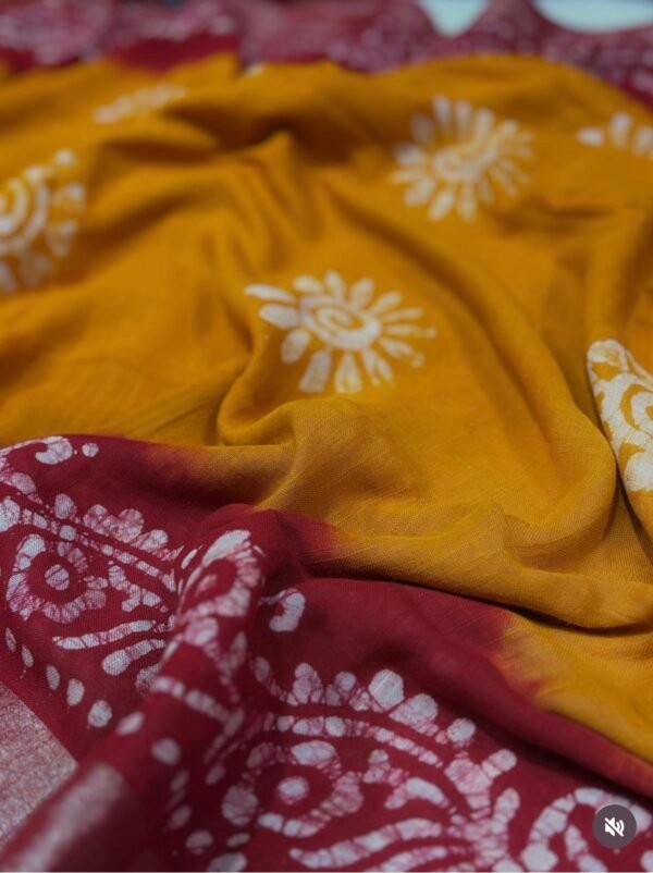 Premium Soft Linen Batik With Zari Blouse Piece Attached