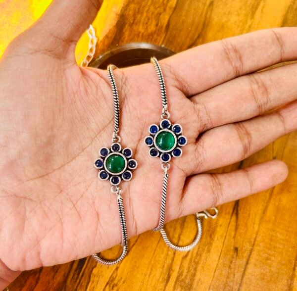 Flower Anklets- Blue & Green Stone Anklet
