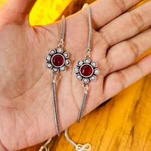 Flower Anklets- Ruby & Pearl Stone Anklet