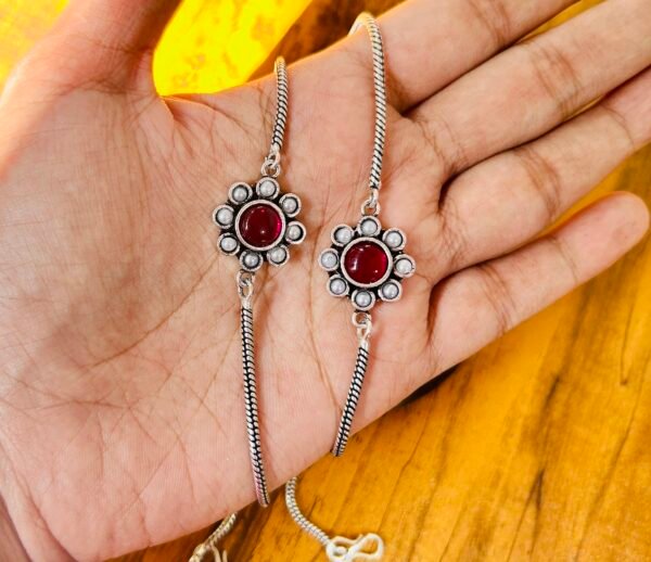 Flower Anklets- Ruby & Pearl Stone Anklet