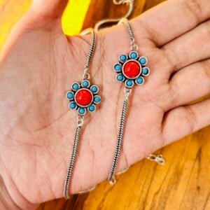 Flower Anklets- Blue & Red Stone Anklet