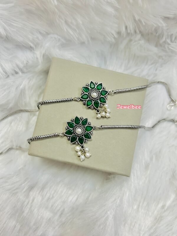 Flower Anklet with Pearls -Dark Green Anklet  small