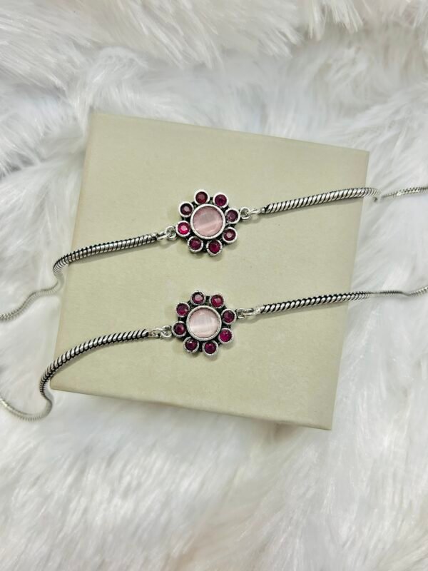 Small Flower Anklets-Pastel Pink & Maroon Stone Anklet