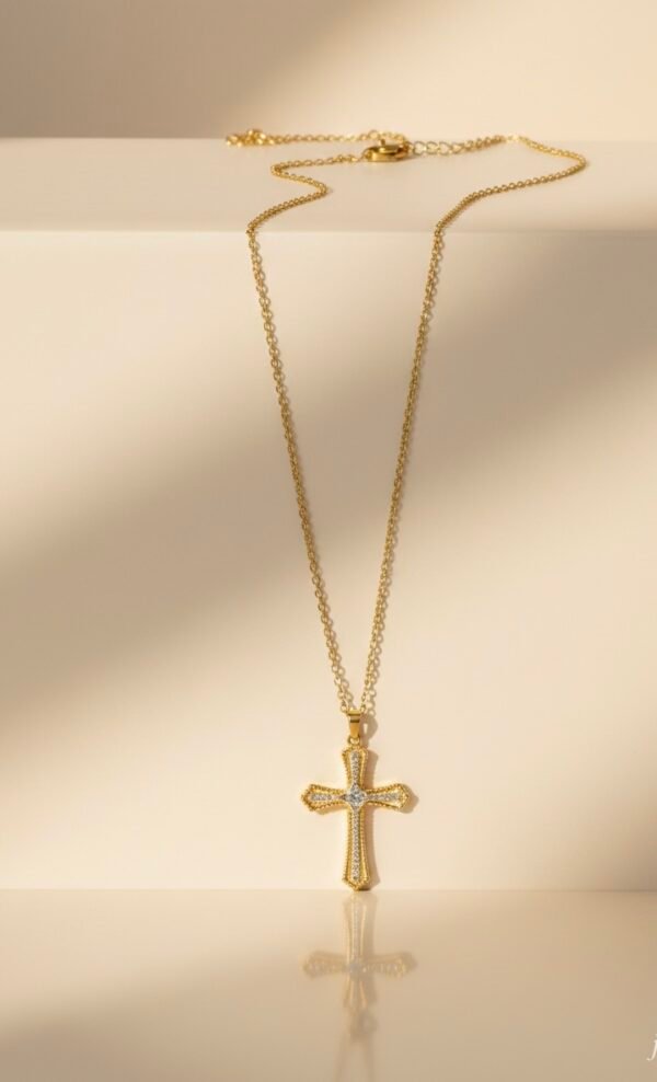 18K Gold Plated Cross Pendant With AD Stones