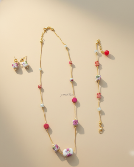 Pearl and bead mala set  with Bracelet-[Anti tarnish]