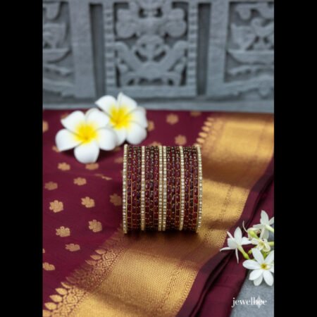 Glass Bangles - Maroon With White Stones