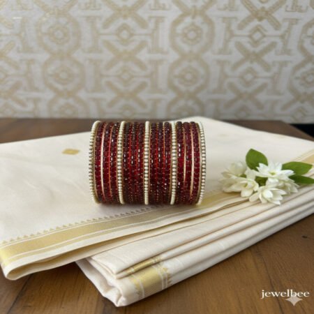 Glass Bangles - Maroon With  Pearl Border Bangle