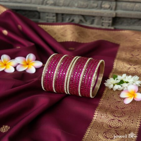 Glass Bangles - Rani Pink With White Stones