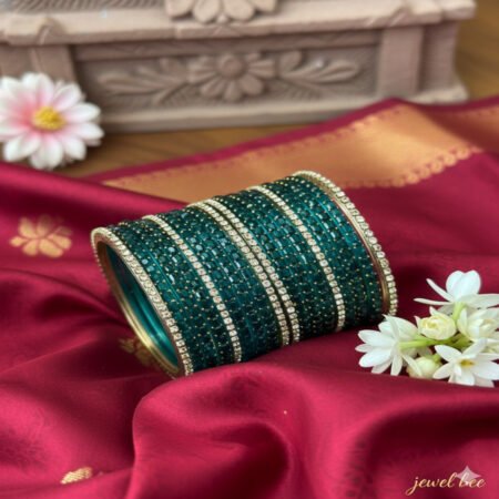 Glass Bangles - Sea Blue With White Stones