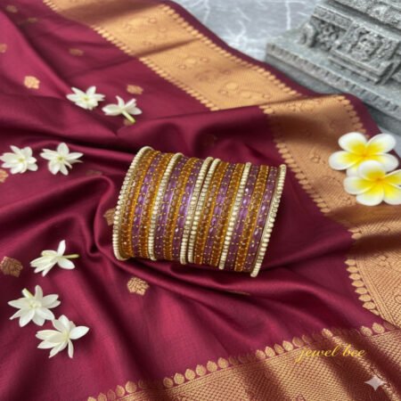 Glass Bangles -  Lavender & Yellow With White Stones and Pearls