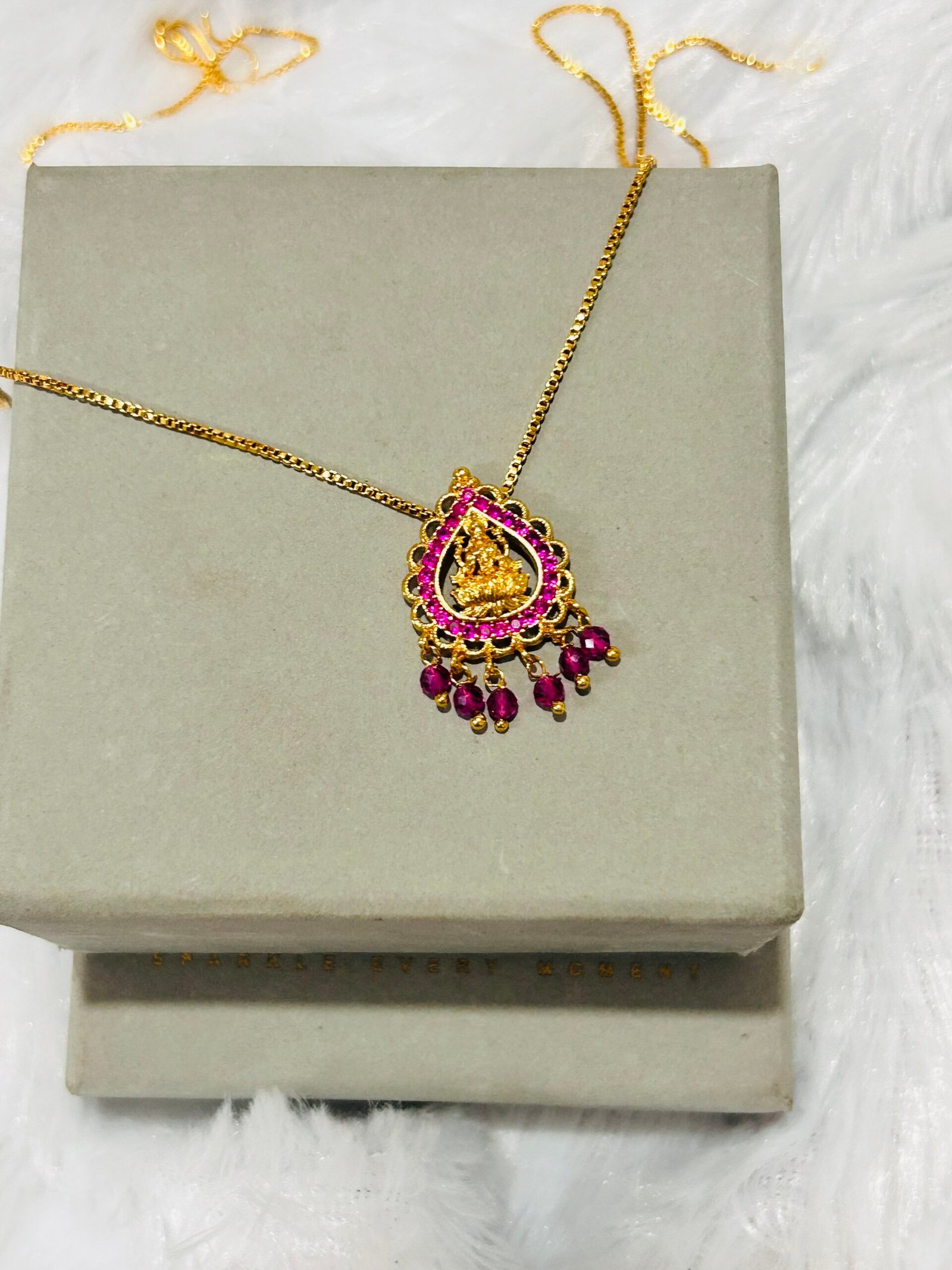 Gold Plated Lekshmi Devi Pendant With Red Beads - Image 2