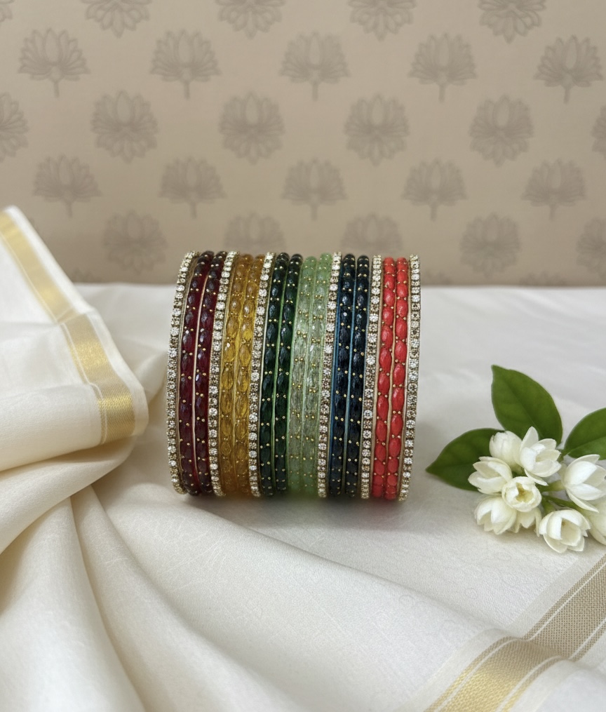Glass Bangles -Nakshatra with stone border bangle