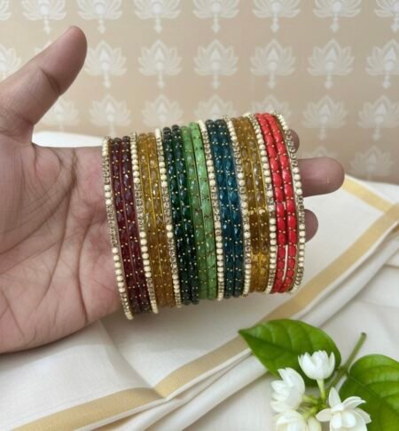 Glass Bangles -Nakshatra with pearl and stone border bangle