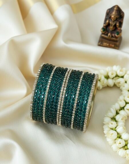 Glass Bangles - Sea Blue With White Stones
