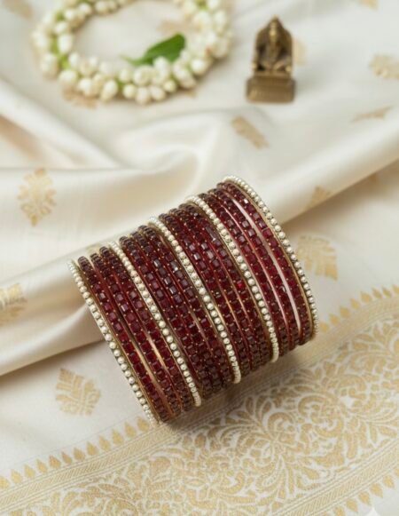 Glass Bangles - Maroon With  Pearl Border Bangle
