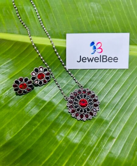 Silver Plated Mayoori Mala Set- Maroon & Black