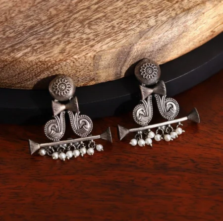 German Silver Oxidised Stud Earrings For Girls