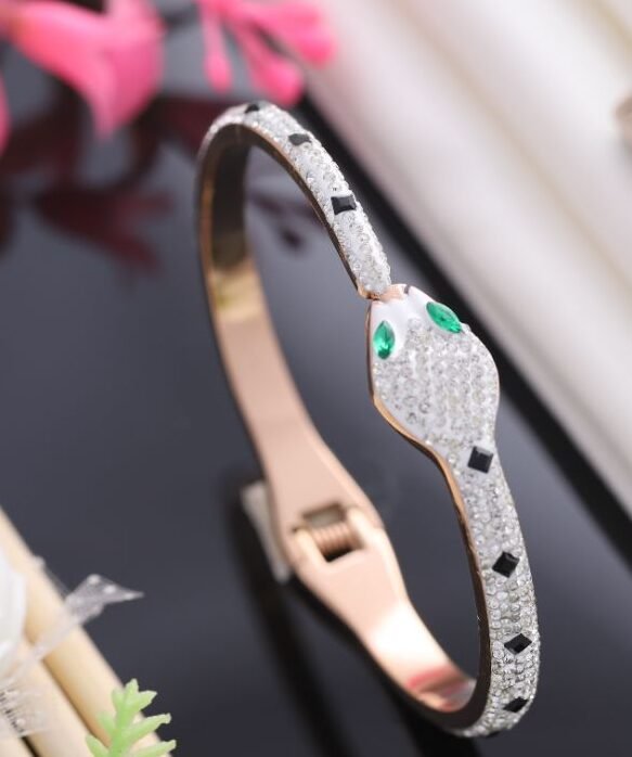 18k Rose Gold Plated Snake Bracelet with Stone