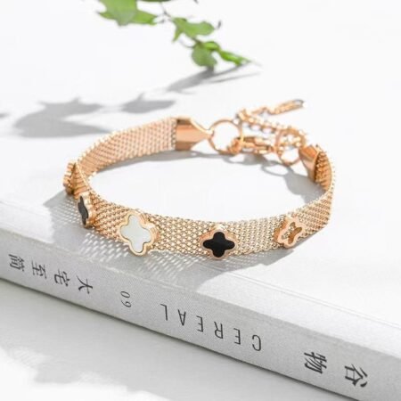 Gold Plated Stainless Steel Bracelet - Black Clover Design
