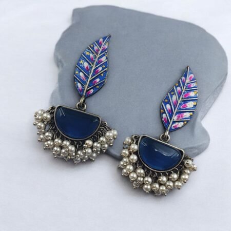 Handmade Painting Earrings | Adorable Silver Replica Oxidised Stone Jewelry