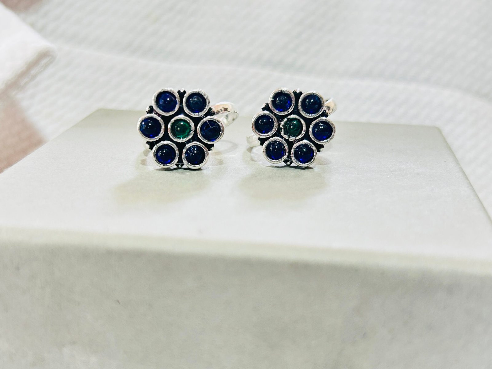 Blue & GreenStone Flower Minchi- Adjustable Toe Ring