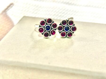Red & Blue Stone Flower Minchi- Adjustable Toe Ring