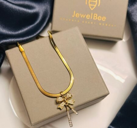 18k Gold Plated Snake chain with Bow pendant -AD stones