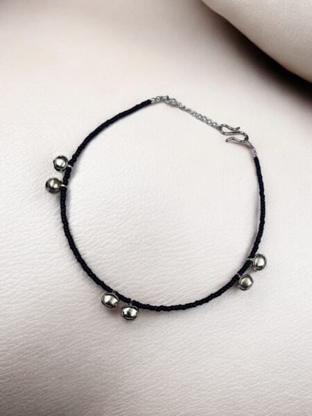 Elegant Silver Plated Black Bead Ghungroo Single Anklet