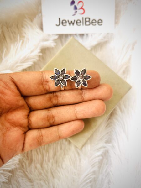 Flower Stone Minchi- Adjustable Toe Ring - Navy Blue