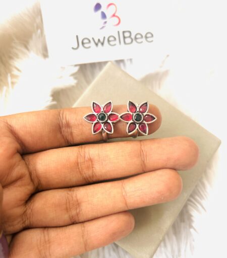 Flower Stone Minchi- Adjustable Toe Ring - Pink & Green