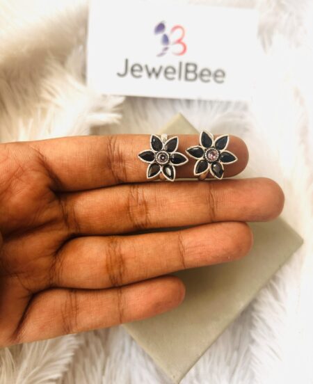 Flower Stone Minchi- Adjustable Toe Ring - Black