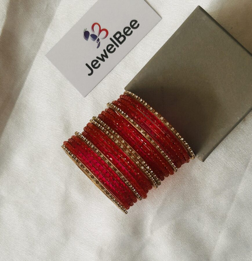 Glass Bangles - Blush Pink With White Stones - Image 2