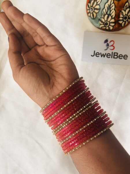 Glass Bangles - Blush Pink With White Stones