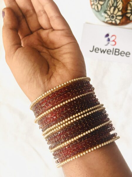 Glass Bangles - Chempakam Maroon With  Pearl Border Bangle