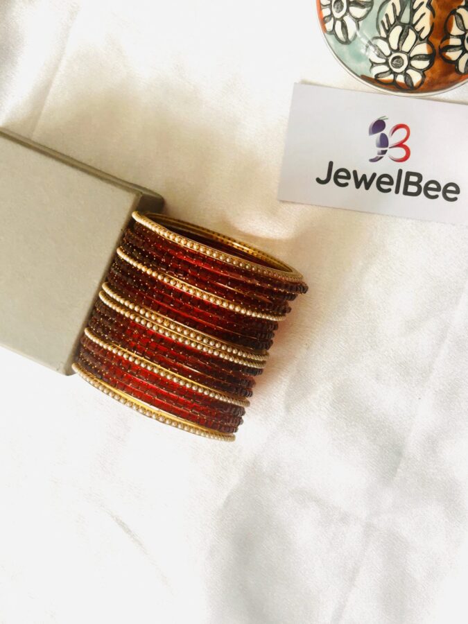 Glass Bangles - Chempakam Maroon With Pearl Border Bangle - Image 2
