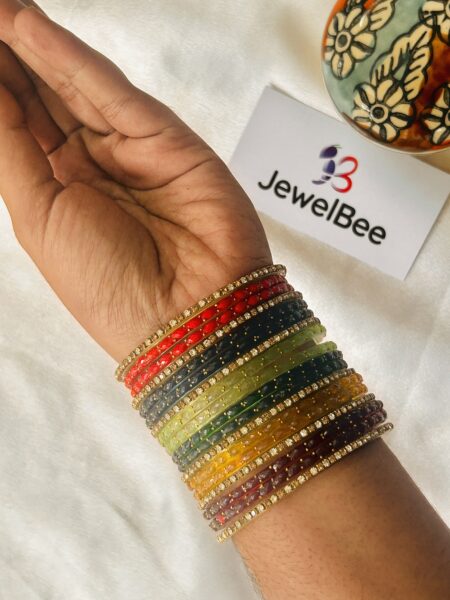 Glass Bangles -Mallika with stone border bangle