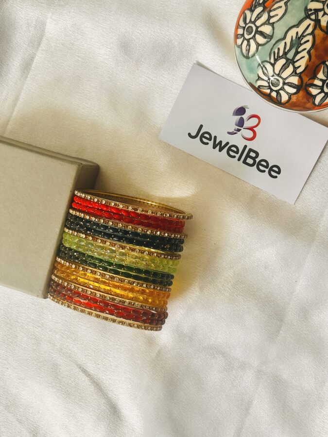 Glass Bangles -Mallika with stone border bangle - Image 2
