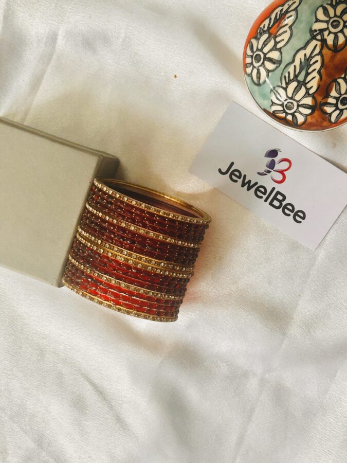 Glass Bangles - Maroon With White Stones - Image 2