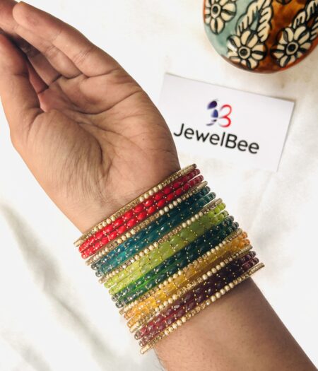 Glass Bangles -Mallika with pearl and stone border bangle