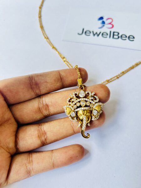 Premium Ganesha Gold Plated AD Stone pendant Set