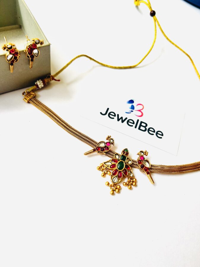 Traditional Peacock choker set with stones