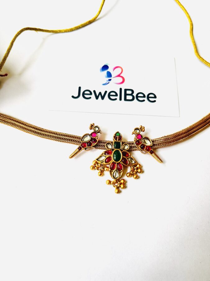 Traditional Peacock choker set with stones - Image 2
