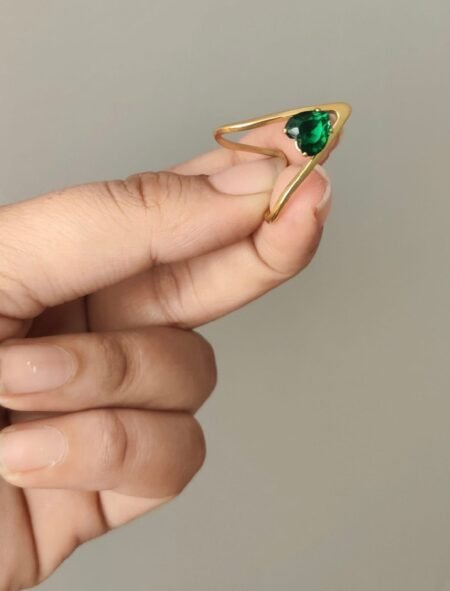 18K Gold Plated V Shape Ring With AD Stones