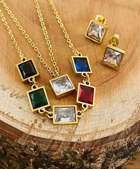 22K Gold Plated Double Layer Multi Stone pendant set